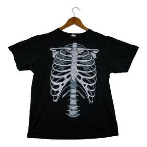 Men's Black Skeleton Rib Cage Spine Horror Halloween Ribs T-Shirt Costume sz L